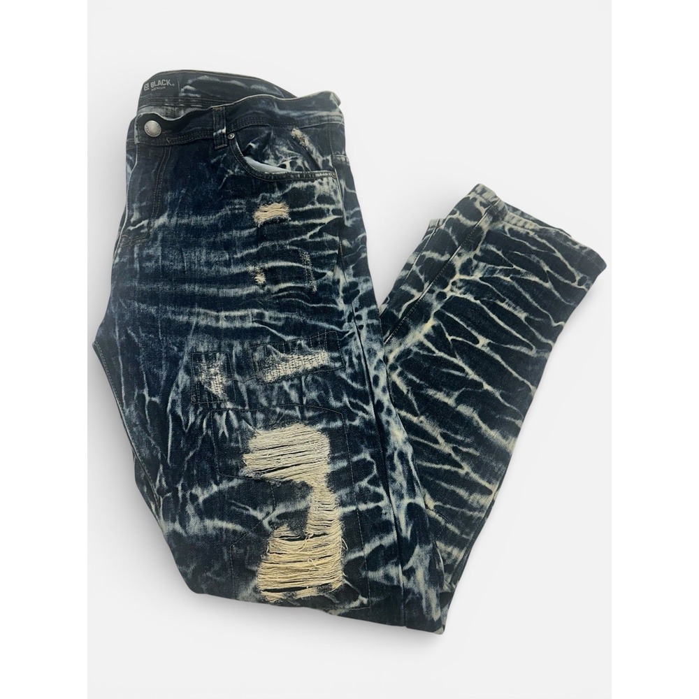 Black Premium Slim Distressed Acid Wash Jeans Mens 38x32 Streetwear